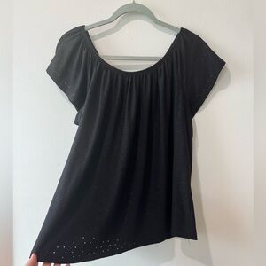 Black womens blouse shirt with eyelets